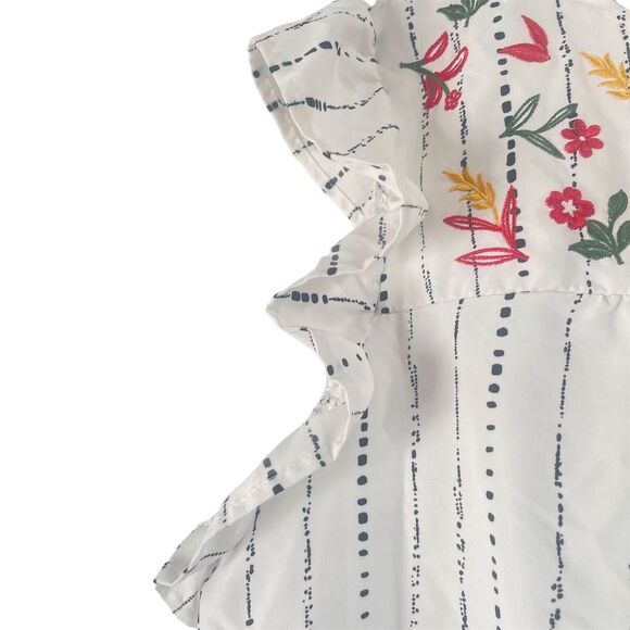 Women's Striped Midi Dress Embroidered Ruffle Trim Tiered Multicolor 2XL - Picture 6 of 12